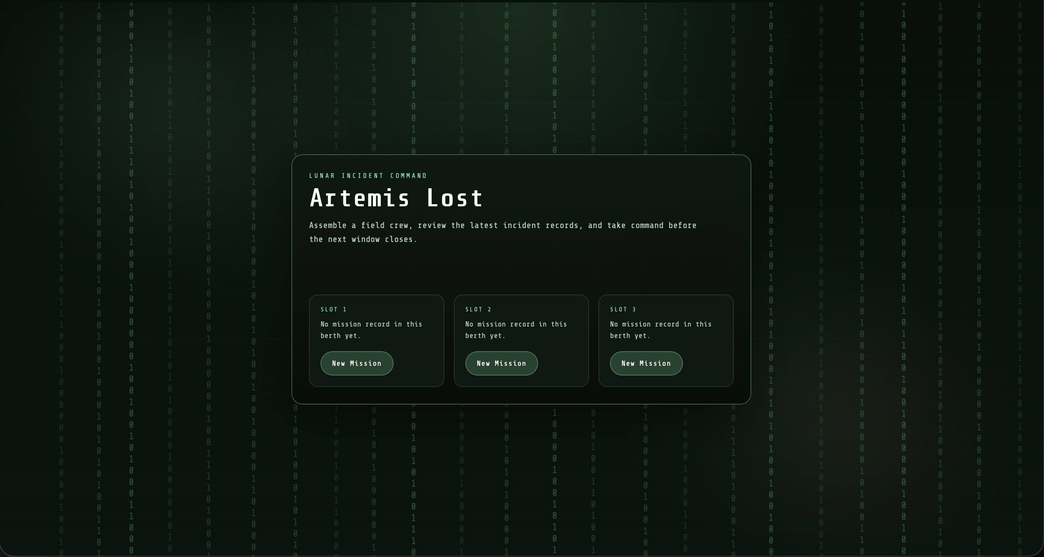 Artemis Lost main menu with save slots
